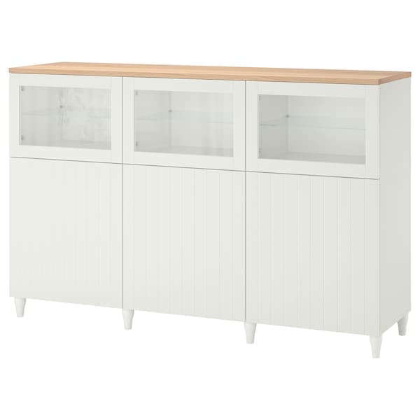 BESTÅ - Storage combination with doors, white/Sutterviken/Kabbarp white clear glass, 180x42x114 cm