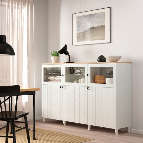 BESTÅ - Storage combination with doors, white/Sutterviken/Kabbarp white clear glass, 180x42x114 cm - best price from Maltashopper.com 69387773