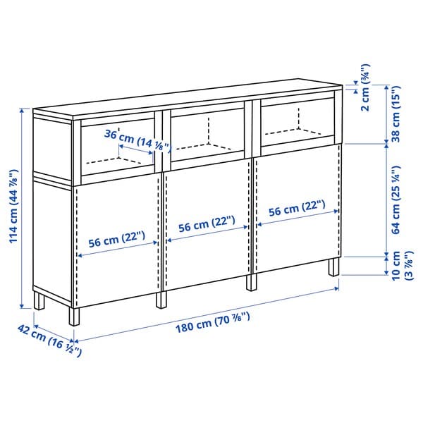Ikea BESTÅ - Storage combination with doors, white/Sutterviken/Kabbarp white clear glass, 180x42x114 cm