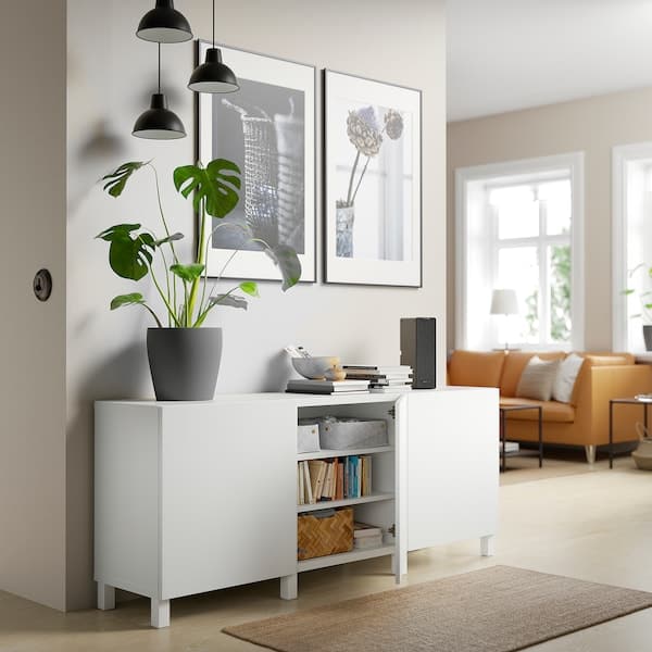 Ikea BESTÅ - Storage combination with doors, white/Timmerviken/Stubbarp white, 180x42x74 cm