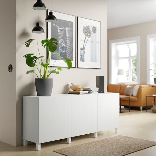 Ikea BESTÅ - Storage combination with doors, white/Timmerviken/Stubbarp white, 180x42x74 cm