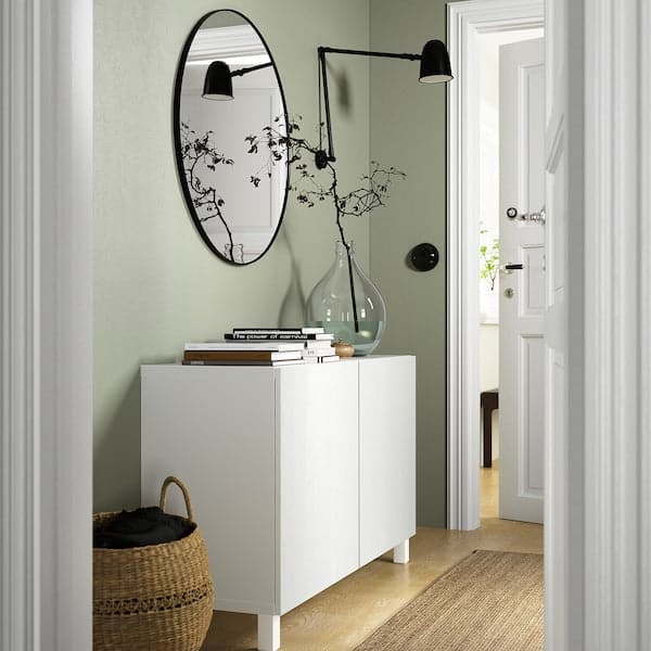 Ikea BESTÅ - Storage combination with doors, white/Timmerviken/Stubbarp white, 120x42x74 cm