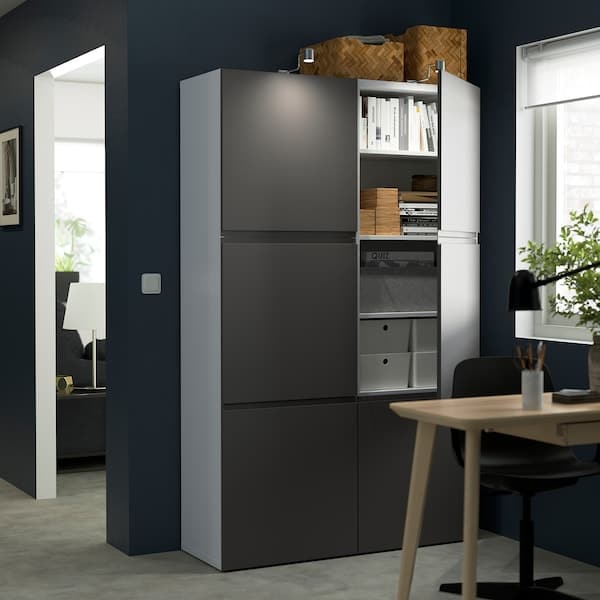 Ikea BESTÅ - Storage combination with doors, white/Västerviken dark grey, 120x42x193 cm