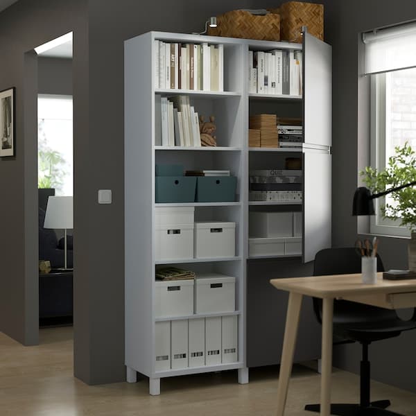 Ikea BESTÅ - Storage combination with doors, white/Västerviken dark grey, 120x42x202 cm