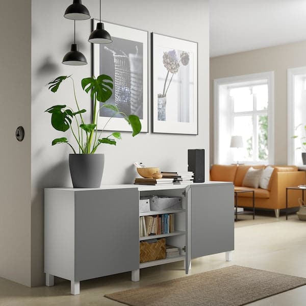 Ikea BESTÅ - Storage combination with doors, white/Västerviken/Stubbarp dark grey, 180x42x74 cm
