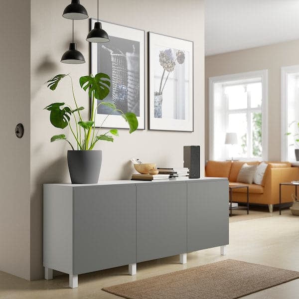 Ikea BESTÅ - Storage combination with doors, white/Västerviken/Stubbarp dark grey, 180x42x74 cm