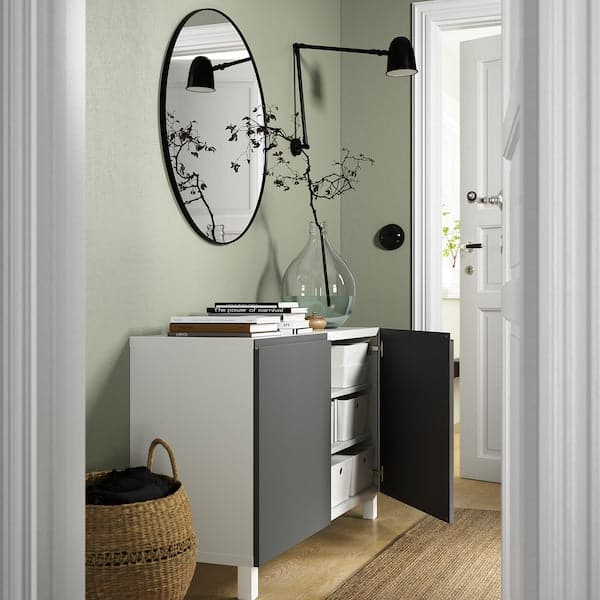 Ikea BESTÅ - Storage combination with doors, white/Västerviken/Stubbarp dark grey, 120x42x74 cm