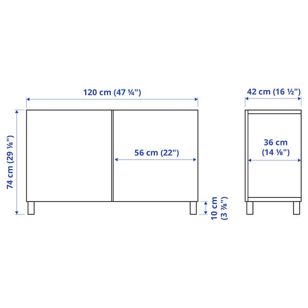 Ikea BESTÅ - Storage combination with doors, white/Västerviken/Stubbarp dark grey, 120x42x74 cm