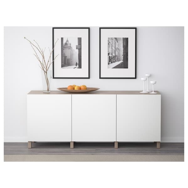BESTÅ Cabinet with doors - walnut effect grey/Lappviken white 180x40x74 cm , 180x40x74 cm - best price from Maltashopper.com 59139726