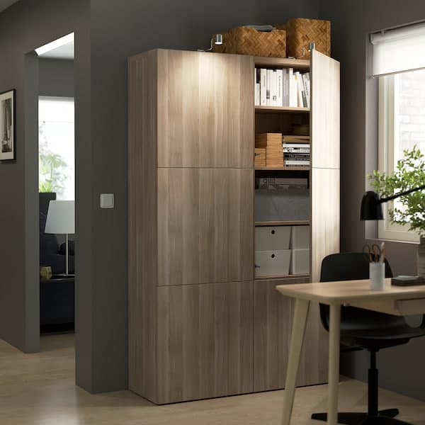 BESTÅ Mobile with doors - Grey biting walnut effect lappviken 120x40x192 cm - Premium Cabinets & Storage from Ikea - Just €474.99! Shop now at Maltashopper.com