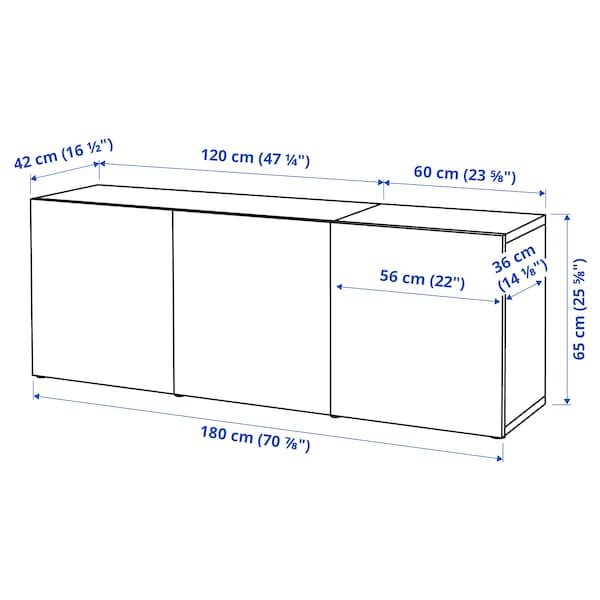 BESTÅ - Storage combination with doors, white stained oak effect Glassvik/white/light green frosted glass, 180x42x65 cm - best price from Maltashopper.com 99488822