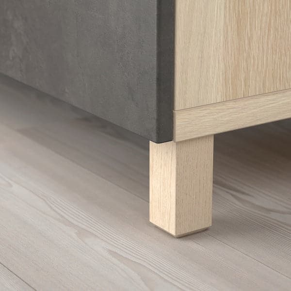 BESTÅ - Storage combination with doors, white stained oak effect Kallviken/Stubbarp/dark grey concrete effect, 180x42x74 cm - best price from Maltashopper.com 69206008