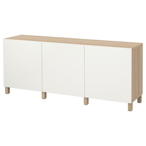 BESTÅ - Storage combination with doors, white stained oak effect/Lappviken white, 180x42x74 cm