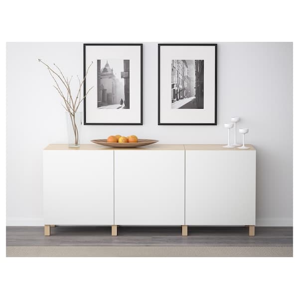 BESTÅ - Storage combination with doors, white stained oak effect/Lappviken white, 180x42x74 cm - best price from Maltashopper.com 99139734