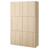 BESTÅ storage combination with doors, white stained oak effect/Lappviken white stained oak effect, 120x42x193 cm