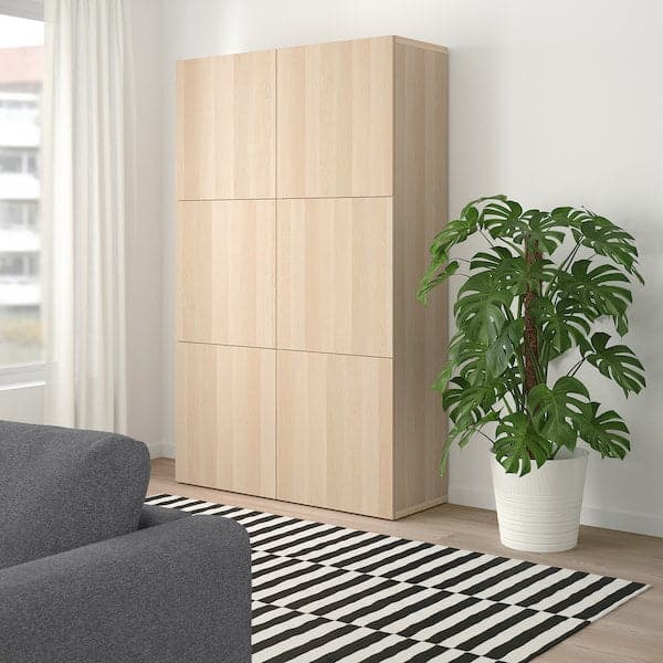 BESTÅ - Storage combination with doors, white stained oak effect/Lappviken white stained oak effect, 120x42x193 cm - best price from Maltashopper.com 99071507