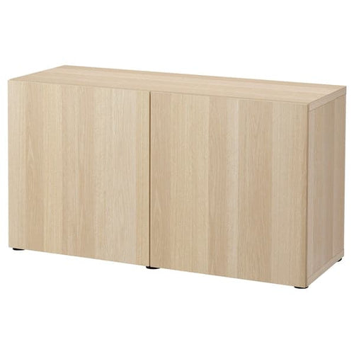 BESTÅ - Storage combination with doors, white stained oak effect/Lappviken white stained oak effect, 120x42x65 cm