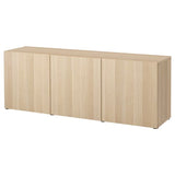 BESTÅ storage combination with doors, white stained oak effect/Lappviken white stained oak effect, 180x42x65 cm