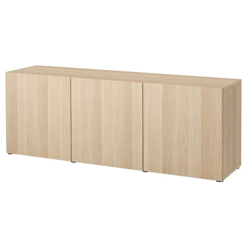 BESTÅ - Storage combination with doors, white stained oak effect/Lappviken white stained oak effect, 180x42x65 cm