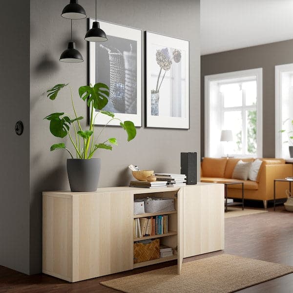 BESTÅ - Storage combination with doors, white stained oak effect/Lappviken white stained oak effect, 180x42x65 cm - best price from Maltashopper.com 19324981