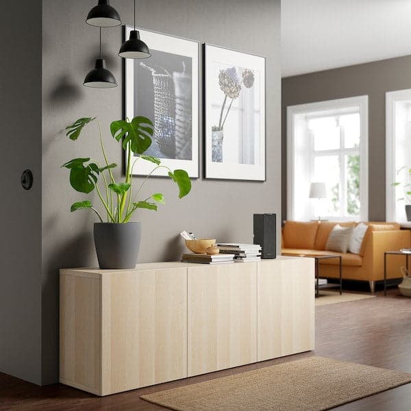 BESTÅ - Storage combination with doors, white stained oak effect/Lappviken white stained oak effect, 180x42x65 cm - best price from Maltashopper.com 19324981