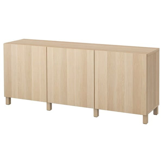 Ikea BESTÅ - Storage combination with doors, white stained oak effect/Lappviken/Stubbarp white stained oak effect, 180x42x74 cm