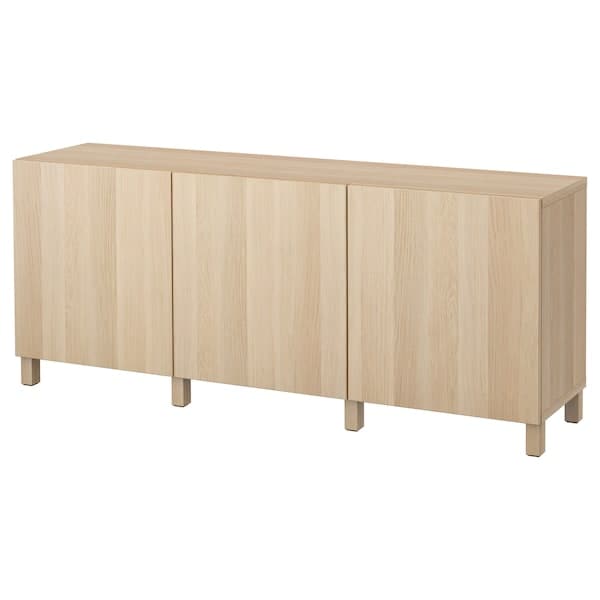 BESTÅ - Storage combination with doors, white stained oak effect/Lappviken/Stubbarp white stained oak effect, 180x42x74 cm