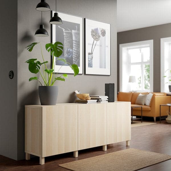BESTÅ - Storage combination with doors, white stained oak effect/Lappviken/Stubbarp white stained oak effect, 180x42x74 cm - best price from Maltashopper.com 49139722