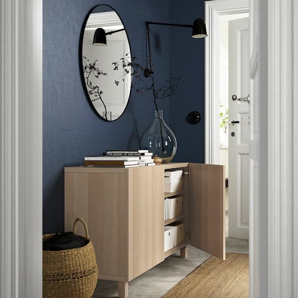 BESTÅ - Storage combination with doors, white stained oak effect/Lappviken/Stubbarp white stained oak effect, 120x42x74 cm - best price from Maltashopper.com 29209829