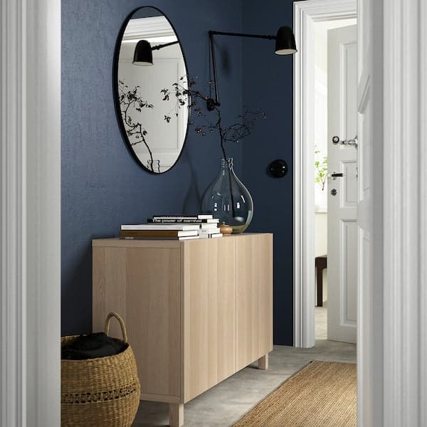 BESTÅ - Storage combination with doors, white stained oak effect/Lappviken/Stubbarp white stained oak effect, 120x42x74 cm - best price from Maltashopper.com 29209829
