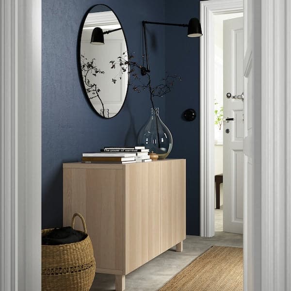 Ikea BESTÅ - Storage combination with doors, white stained oak effect/Lappviken/Stubbarp white stained oak effect, 120x42x74 cm