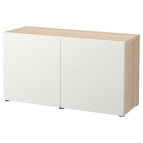 BESTÅ - Storage combination with doors, white stained oak effect/Laxviken white, 120x42x65 cm
