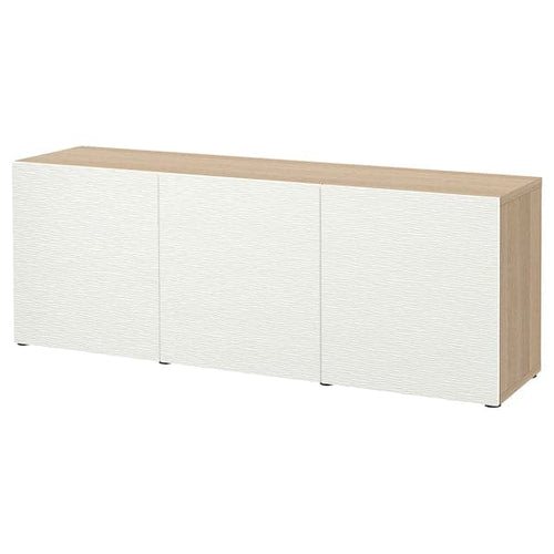 BESTÅ - Storage combination with doors, white stained oak effect/Laxviken white, 180x42x65 cm