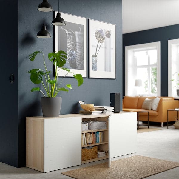 Ikea BESTÅ - Storage combination with doors, white stained oak effect/Laxviken white, 180x42x65 cm