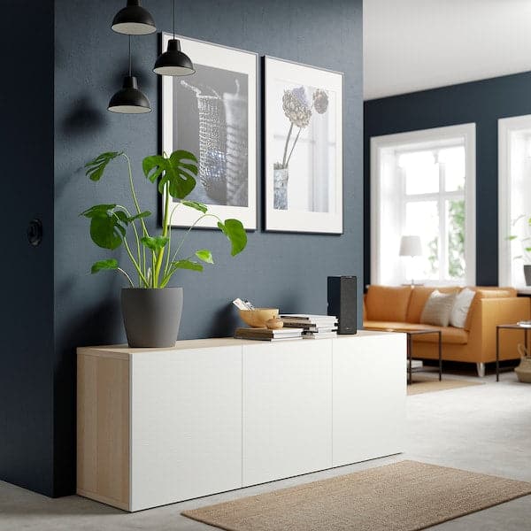 Ikea BESTÅ - Storage combination with doors, white stained oak effect/Laxviken white, 180x42x65 cm