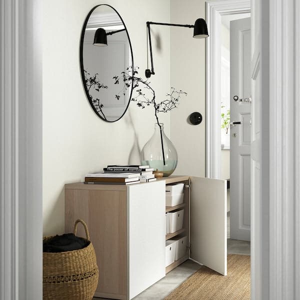 BESTÅ - Storage combination with doors, white stained oak effect/Laxviken white, 120x42x65 cm - best price from Maltashopper.com 19324556
