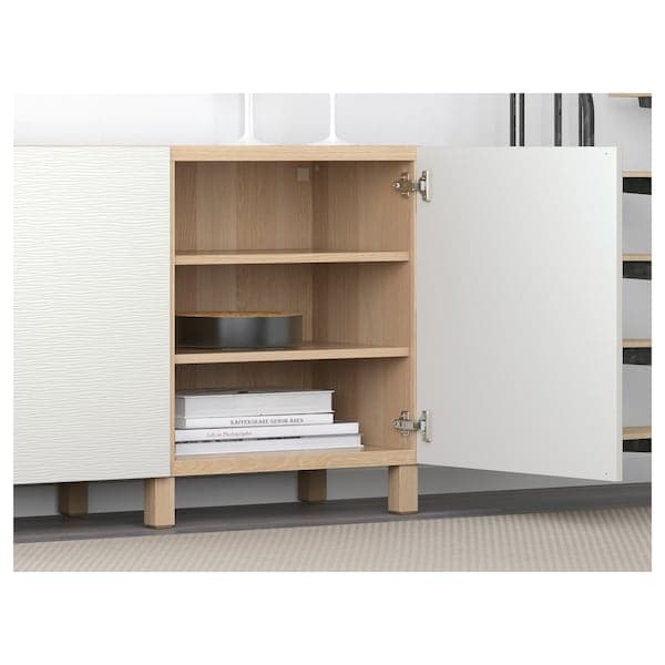 BESTÅ - Storage combination with doors, white stained oak effect/Laxviken/Stubbarp white, 180x42x74 cm - best price from Maltashopper.com 09139903