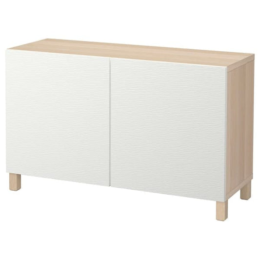 Ikea BESTÅ - Storage combination with doors, white stained oak effect/Laxviken/Stubbarp white, 120x42x74 cm