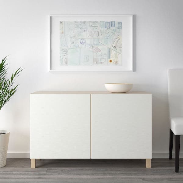 BESTÅ - Storage combination with doors, white stained oak effect/Laxviken/Stubbarp white, 120x42x74 cm - best price from Maltashopper.com 79209997