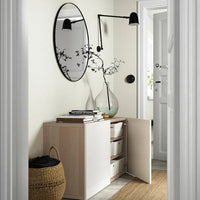 BESTÅ - Storage combination with doors, white stained oak effect/Selsviken high-gloss/white, 120x42x65 cm - best price from Maltashopper.com 19324603