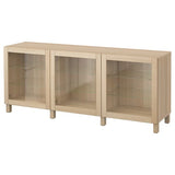 BESTÅ storage combination with doors, white stained oak effect/Sindvik/Stubbarp white stained oak eff clear glass, 180x42x74 cm