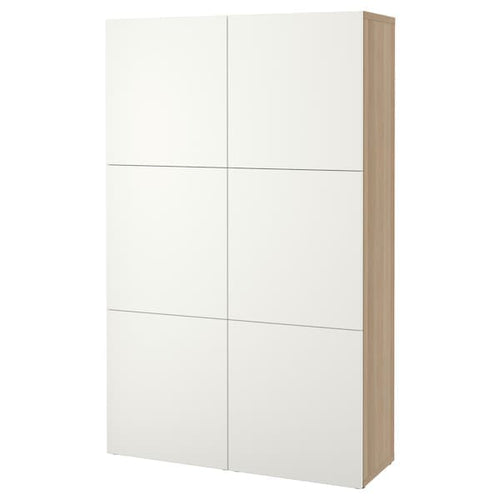 BESTÅ - Storage combination with doors, white stained oak effect/Lappviken white, 120x42x193 cm