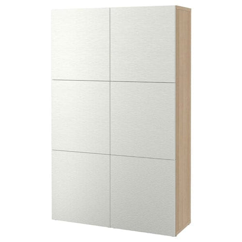 BESTÅ - Storage combination with doors, white stained oak effect/Laxviken white, 120x42x193 cm