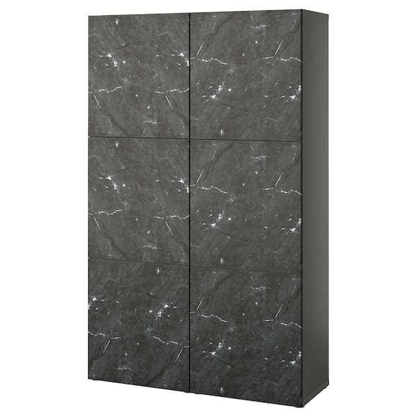 BESTÅ - Storage combination with doors, dark grey Bergsviken/black marble effect, 120x42x193 cm - best price from Maltashopper.com 69508143