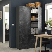 BESTÅ - Storage combination with doors, dark grey Bergsviken/black marble effect, 120x42x193 cm - best price from Maltashopper.com 69508143