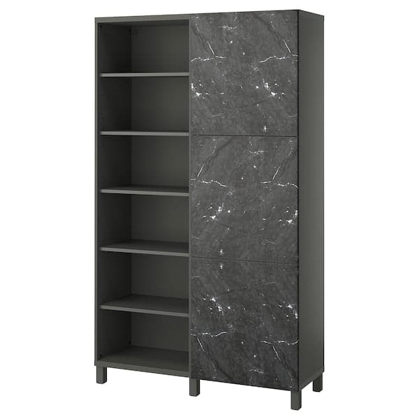 BESTÅ - Storage combination with doors, dark grey/Bergsviken black, 120x42x202 cm