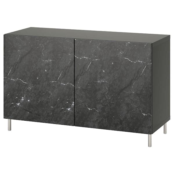 BESTÅ - Storage combination with doors, dark grey Bergsviken/Ösarp/black marble effect, 120x42x74 cm - best price from Maltashopper.com 09508037