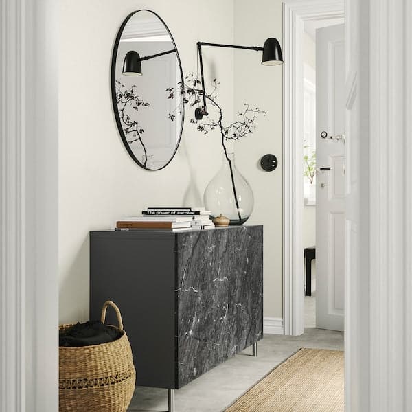 BESTÅ - Storage combination with doors, dark grey Bergsviken/Ösarp/black marble effect, 120x42x74 cm - best price from Maltashopper.com 09508037
