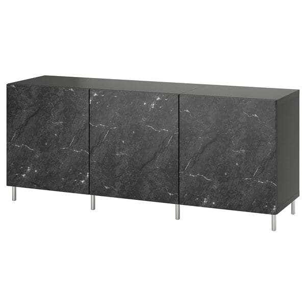 BESTÅ - Storage combination with doors, dark grey Bergsviken/Ösarp/black, 180x42x74 cm - best price from Maltashopper.com 39508069