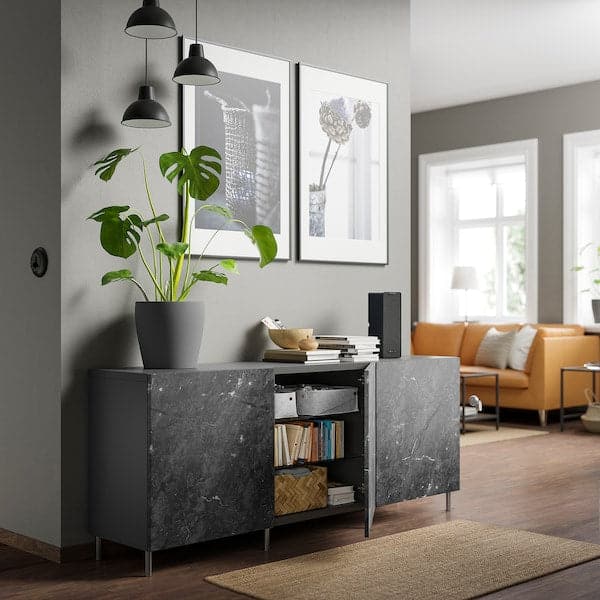 BESTÅ - Storage combination with doors, dark grey Bergsviken/Ösarp/black, 180x42x74 cm - best price from Maltashopper.com 39508069